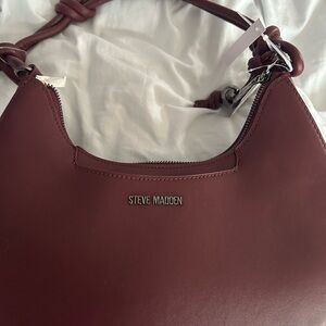 Steve Madden Wine-Red Knot Handle Shoulder Bag